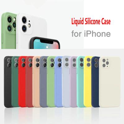 China Water Resistant Square Liquid Silicone Phone Case For iPhone 14 11 12 13 Pro Max Mini X XS XR Max 7 8 Plus SE2 Full Lens Protective Cover for sale