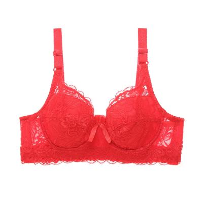 China Antibacterial Women's Sexy Lace Push Up Bra Plus Size Balconette Sheer Underwire Unlined for sale