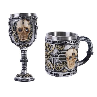 China Viable Retro Hot Skull Resin Beer Handle Mug Stainless Steel Tumbler 200ml for sale