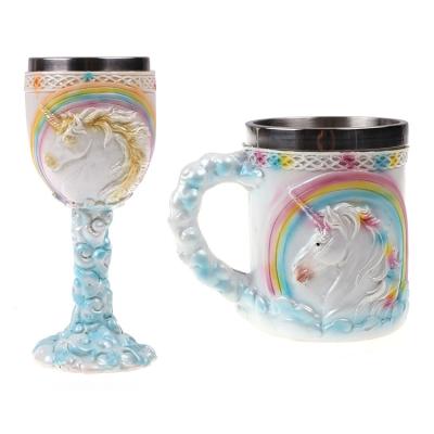 China New Viable Cup Unicorn Goblet Painted by Resin Stainless Steel Wine Glass for sale