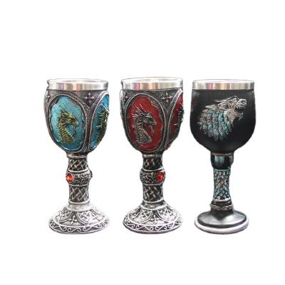 China Viable Formed Goblet With Dragon Head Model Double Layer Stainless Steel Three-dimensional Resin Wine Cup Resin Goblet for sale