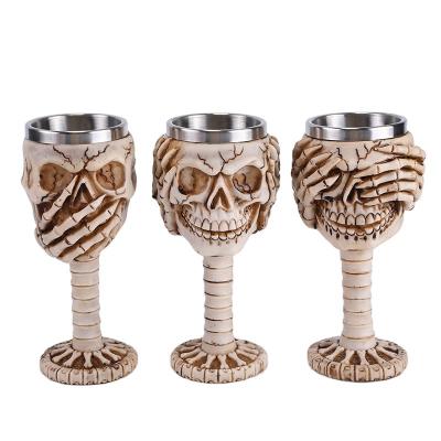 China Viable 3D Stainless Steel Skull Coffee Mug Skull Shape Mug Goblet Resin Mug For Halloween Gifts for sale