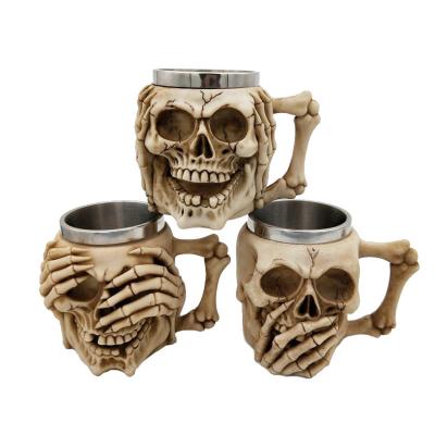 China Retro Multi Hot Viable Stainless Steel Halloween Coffee Mug Skull Bar Decoration Skull And Thorn Tumbler Resin Beer Mug for sale