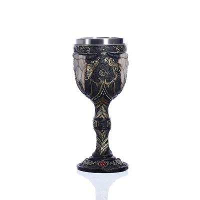 China New Viable Sheep's Resin Stainless Steel Cup Bar Decoration Shofar Cup Double-Layer Wine Glass Head Goblet for sale