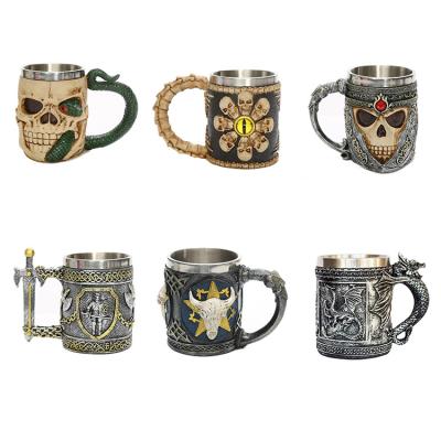 China Viable Stereo Stainless Steel 3D Resin Skull Cup Halloween Gift Personalized Mark Water Cup Supply Wholesale for sale