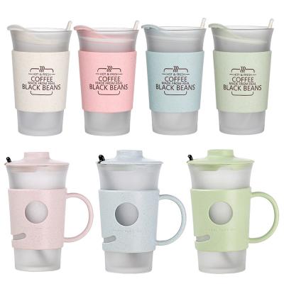 China Viable Nordic Style Heat Resistant Glass Coffee Mug With Spoon Glass Cup With Straw And Lid Glass Coffee Cup for sale