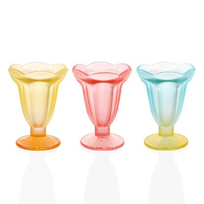 China Retro Bright Color Stocked Frosted Tall Mug Milkshake Flower Ice Cream Dessert Cup Creative-Shape Horn Glass Cold Drinks Mug for sale