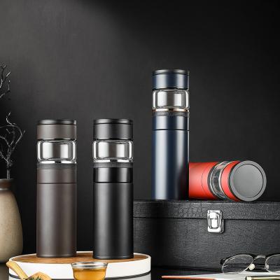 China New Best Sustainable Vacuum Insulated Stainless Steel Water Bottle With Glass Tea Infuser for sale