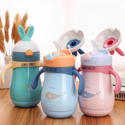 China New Sustainable Cute Rabbit Shape 316 Stainless Steel Children Vacuum Cup Baby Straw Cup With Strap for sale