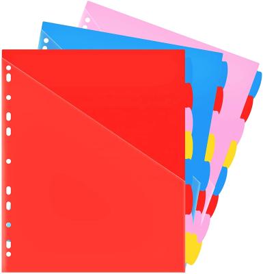 China Plastic PP 8-Tab Dividers with Front Pockets Multicolor Dividers with Pockets for Binders for sale