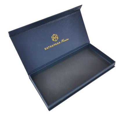 China Recycled Materials Customized Rigid Book Form Magnetic Embossed Gold Foil Folding Gift Box With Insert for sale