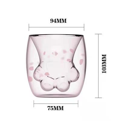 China 100-200ml Disposable Double Wall Cup Cat Paws Double-Layer Glass Coffee Mug for sale