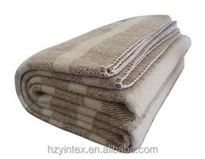 China Anti-pilling throw Tan Cream Stripe Wool Blanket Southern Developed Wool for sale