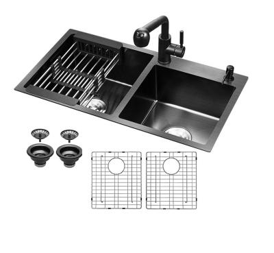 China Without Faucet T304 Stainless Steel Double Bowl Kitchen Sink Matte Black Sink Nano for sale