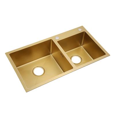 China Without Faucet China Supplier Double Bowl Sink Gold Stainless Steel Copper Kitchen Sink for sale