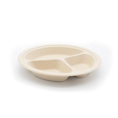 China Hot Selling Disposable Waterproof Tableware 100% Biodegradable Bamboo Fiber Dish 3 Compartment for sale