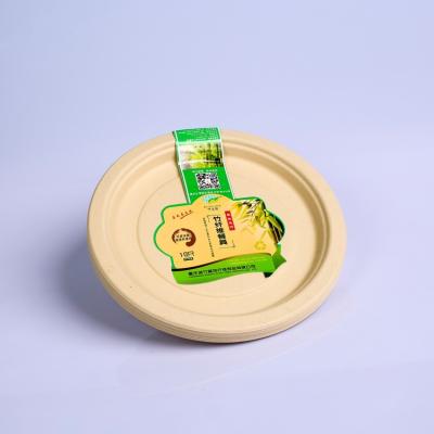 China Leaf Plant Tray 9inch Round Biodegradable Biodegradable Bamboo Dinner Plate for sale