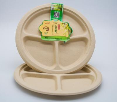 China Environmental Disposable Environmental Bamboo Fiber Round 3 Compartment Dish for sale