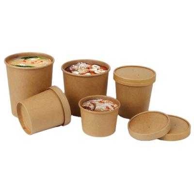 China Disposable hot sale and popular custom made hot soup cup with good quality logo white kraft paper and with plastic lid for sale