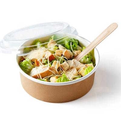 China Disposable Biodegradable Kraft Paper Salad Box With Plastic Lid for sale