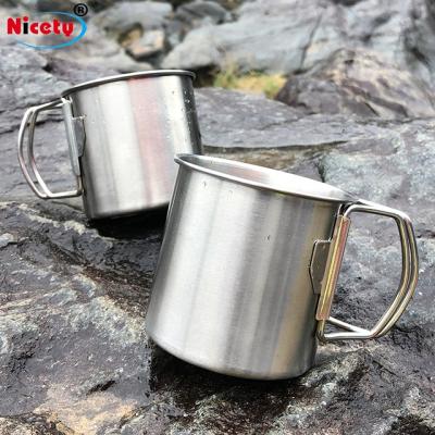 China Custom Logo Stainless Steel 18-8 Outdoor Camping Mug Water Hike Travel Mug For Picnic Outdoor Camping Travel With Folding Handle for sale