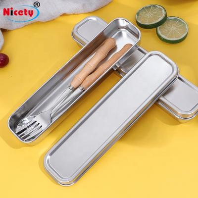 China CLASSIC Portable 304 Stainless Steel Rectangle Cutlery Set Container For School Office Travel Customized Cutlery Box for sale