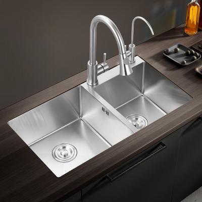 China With Hand Made Double Faucet 304 Sink Kitchen With Whole Faucet Accessories Set Undermount Stainless Steel Sinks for sale