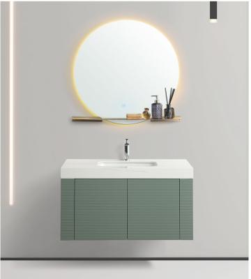 China Modern Floating Vanity Sink Mirror Led Countertop Marble Solid Wood Bathroom Cabinet for sale