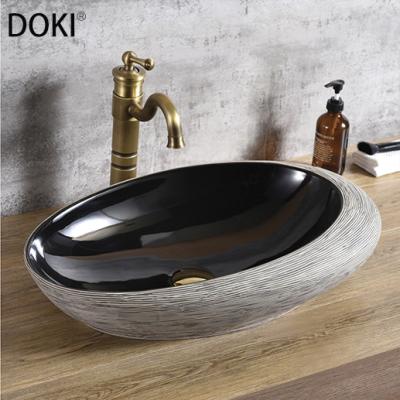 China Art Desgin YL3145-6 Modern Bathroom Hand Drawn Popular High Quality Oval Matte Silver Ceramic Basin Basin for sale