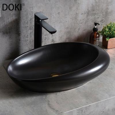 China Art Desgin YL3145-2 Modern Bathroom Popular High Quality Oval Hand Wash Basin Matte Black Ceramic Basin for sale