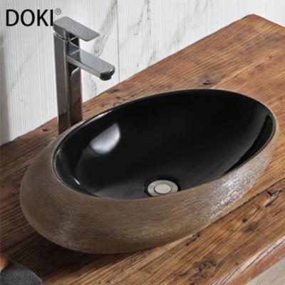 China Art Design YL3145-5 Bathroom Hand Drawn High Quality Modern Gold Oval Modern Wash Basin Ceramic Basin for sale