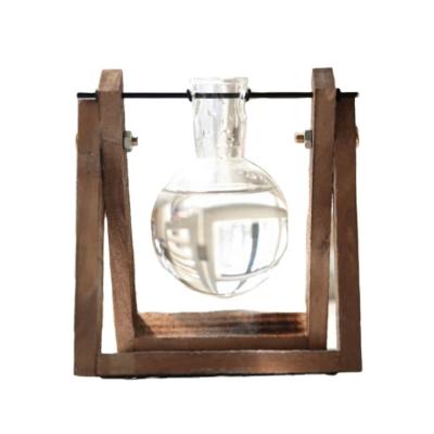 China Contemporary Creative Hydroponic Transparent Desktop Small Fresh Container Vases Wooden Frame Plants Modern Decorations for sale