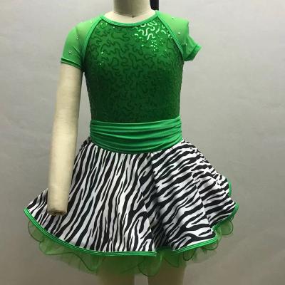 China Hot Selling 2023 High Quality Dresses With Spandex Top Sequin Green Jazz Trims Girls Jazz Dance Costumes for sale