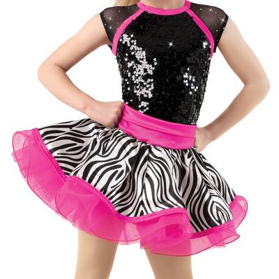 China Dress Girls 2023 High Quality New Arrival Mesh Sequin Black With Print Jazz Dance Tutu Jazz Costumes for sale