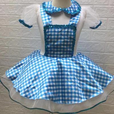 China Dress Up Hot Sale Girls' Blue Check Print Dancing Tutu Kids Ballet Dance Costumes for sale