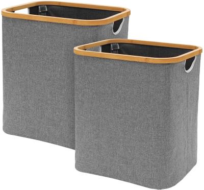 China Nordic Simplicity Canvas Rectangular Bamboo Hamper / Laundry Organizer 17.5x15.75x13'' for sale