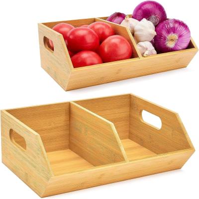 China Stocked Versatile Bamboo Storage Bin Kitchen Fruit And Vegetable Organization for sale