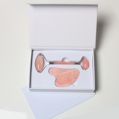 China China Wholesale Folk Craft Rose Quartz Roller Sand Massager Tools Gift Box Natural Crystal Handheld Set for sale