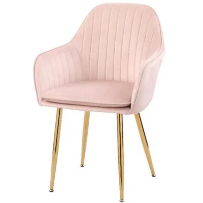 China Wholesale Modern Colorful Pink Convertible Dining Chairs Arm Rest Velvet Restaurant Dining Chair With Gold Metal Legs for sale