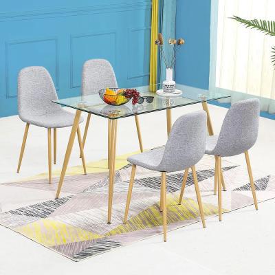 China (Size) Nordic Style Adjustable Dining Table Set 10mm Glass Top Dining Table Leg Solid Wood Table for sale