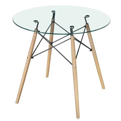 China (Size) Modern Design Adjustable Dining Table Set Table Top Wood Leg Glass Dining Table for sale