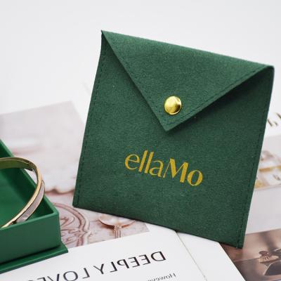 China Custom Jewelry Logo Printed Luxury Microfiber Jewelry Pouch Button Closure Small Gift Necklace Suede Packaging Pouch Flap Bag for sale