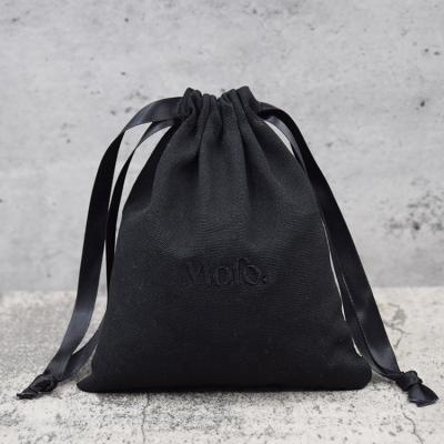 China Wholesale custom made BIODEGRADABLE small black logo embroidery canvas bags cotton fabric drawstring eco friendly packaging pouch for sale