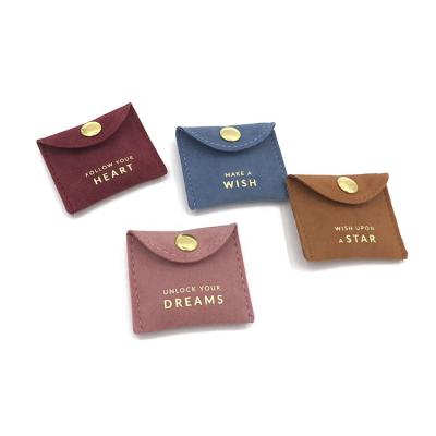 China Wholesale Price Recyclable Custom Logo Envelope Shape Suede Flap Jewelry Earring Necklace Pouch Bag With Snap Closure for sale