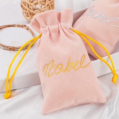 China Recyclable Custom Logo Gift Suede Lipstick Mascara Pouch Pink Velvet Fabric Packaging Drawstring Bag for sale