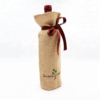 China Reusing Custom Drawstring Pouch Custom Drawstring Wedding Party Favor Gift Burlap Simple Logo Printing Logo Wine Bottle Jute Bags for sale