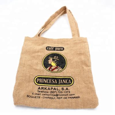 China Eco-Friendly Custom Logo Burlap Pouch Packaging Shopping Bags Eco-friendly Reusable Natural Jute Shopper Bag With Handle for sale