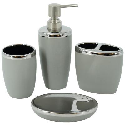 China Sustainable Silver Plated Sandstone 4pcs Soap Dispenser Bathroom Accessory for sale