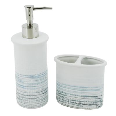 China Well Designed Viable Sandstone 2pcs Soap Dispenser Bathroom Accessories Set for sale