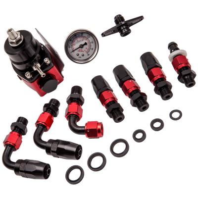 China 300-800 Hp maXpeedingrods Fuel Pressure Regulator Gauge Kit Universal Adjustable Black + 100psi New -6AN Red for sale